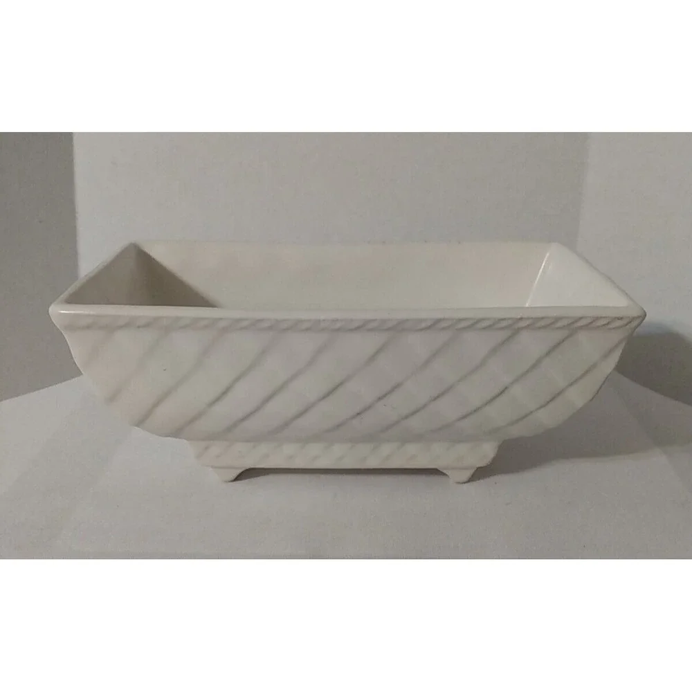 Vintage USA 404 Patterned White Pottery Planter 7